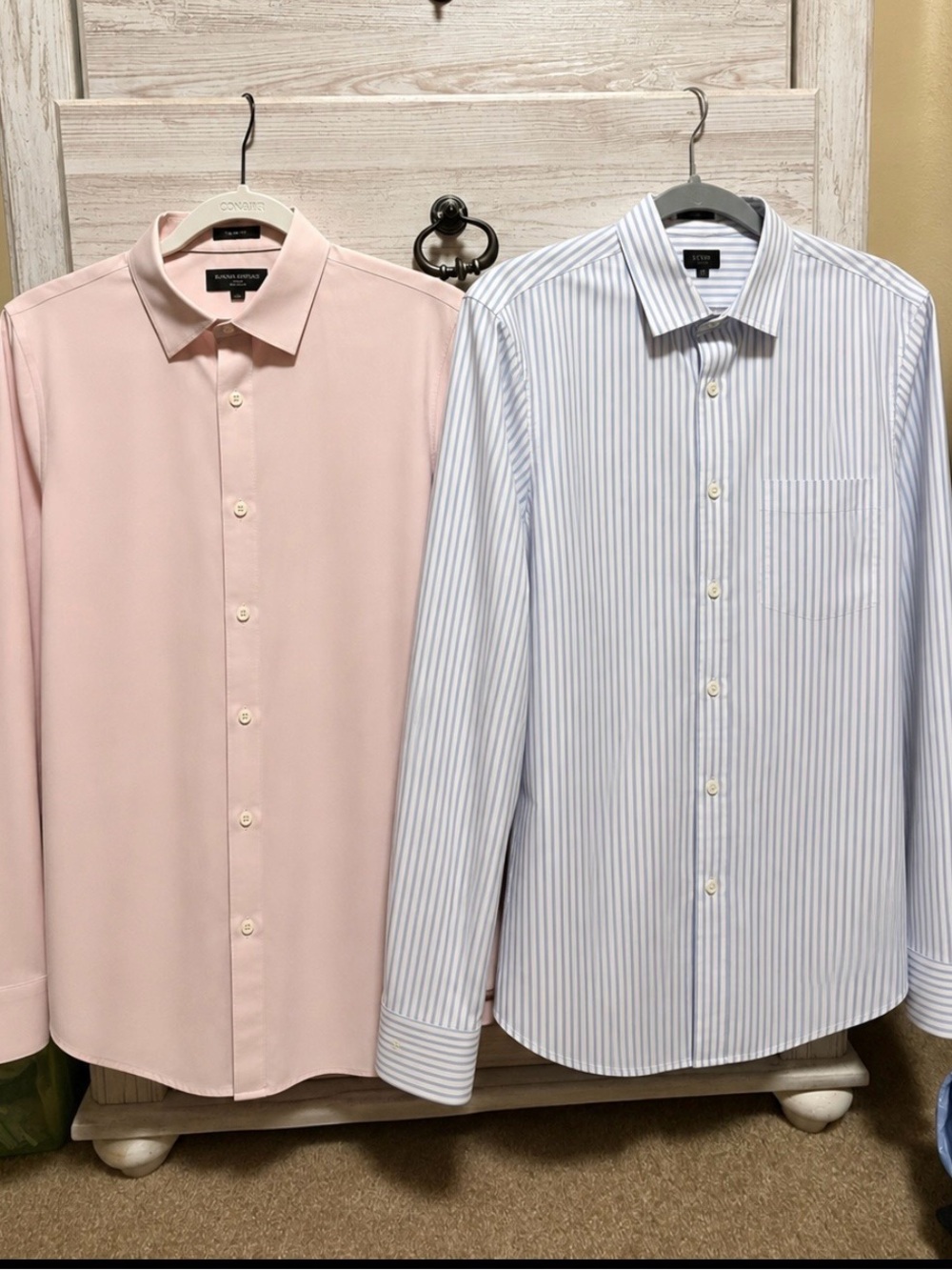 Banana Republic Men's Pink Solid Dress Shirt and Blue-White Striped Dress Shirt